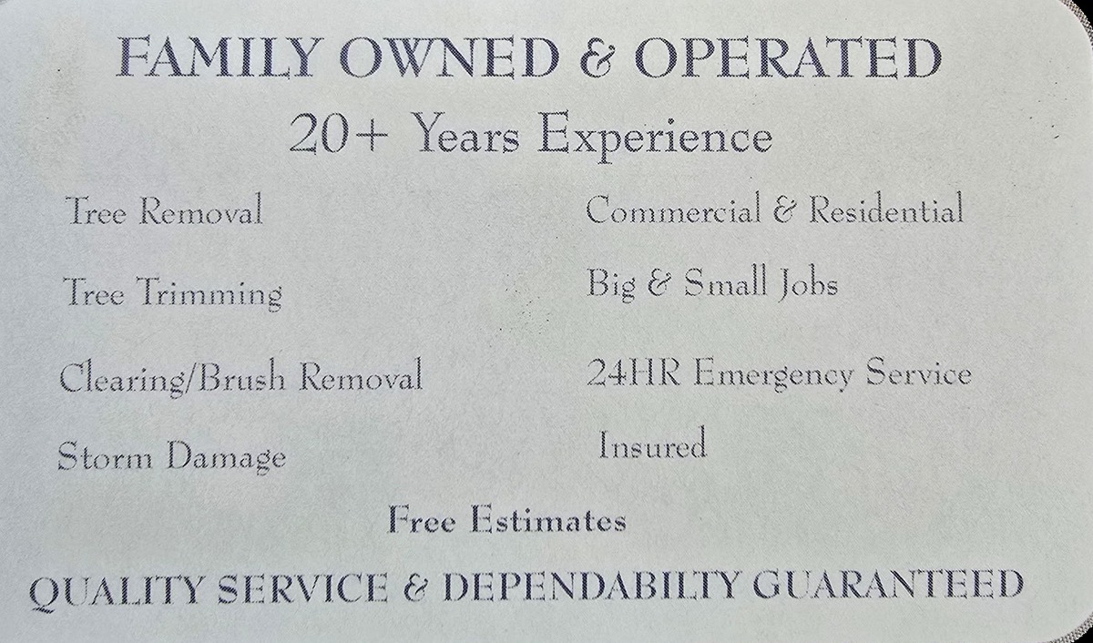 Back of the Family Tree Service LLC business card